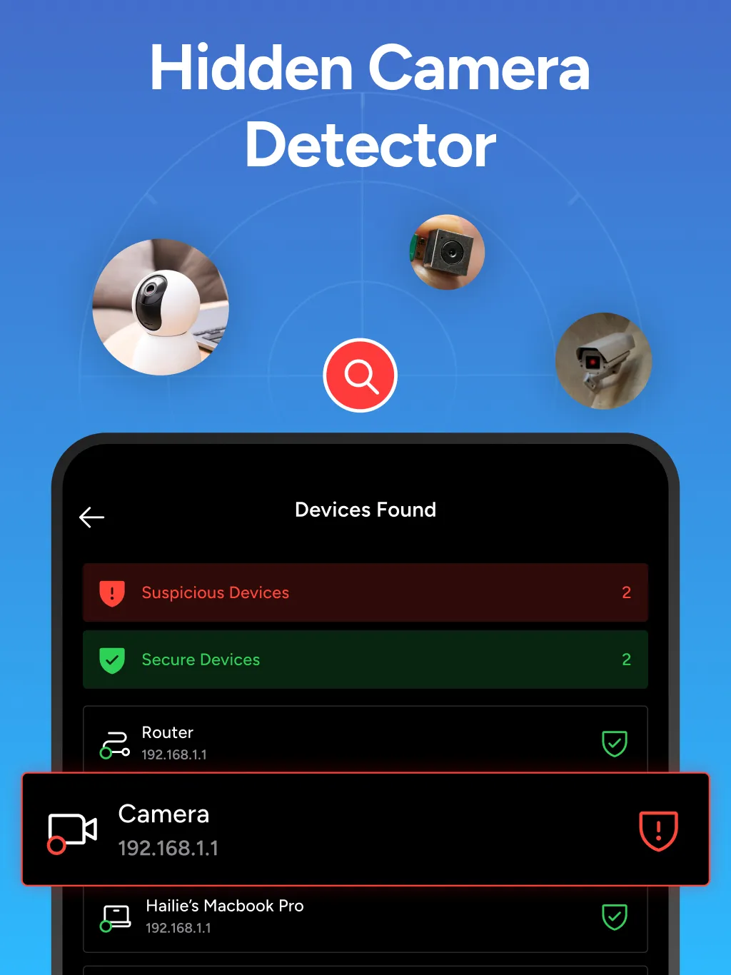 Hidden camera detector app showing how to detect spy cameras in hotels and Airbnbs